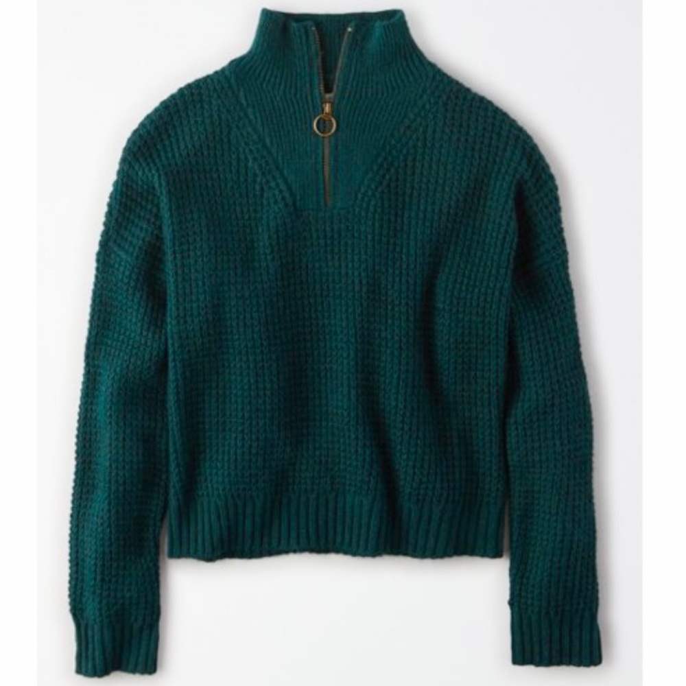 American Eagle Knit Teal Quarter Zip (1/4 Zip) Sweater
